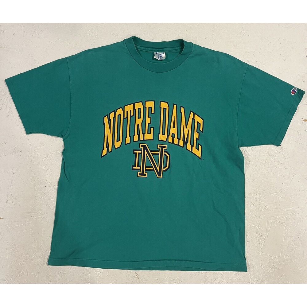 Vintage Champion Notre Dame Shirt‎ Mens XL Single Stitch Logo University Green